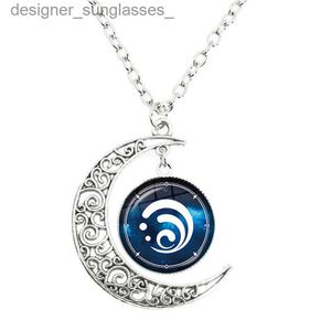 Pendant Necklaces Genshin Impact Moon Necklace Game Eyes Of God 7 Element Weons Pendant Give Men Women JewelryL231218