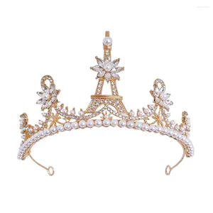 Grampos de cabelo Torre Eiffel Padrão Pérolas Coroa de Casamento Para Noiva Tiaras Strass Jóias Cristal Mulheres Headband Meninas Headwear