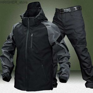 Taktik Ceketler Askeri Taktik Setler Erkekler Bahar Sonbahar Dış Mekan Çok Cep Giyim Dirençli Bombacı Ceket+Düz Kargo Pantolon Ordusu Kapüşonlu Suitsl231218