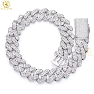 28mm 4 Row Trendy 925 Silver Necklace Moissanite Cuban Link Chain Hip Hop Jewelry Iced Out