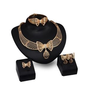 Sets African Jewelry Necklace Bracelet Ring Earring Fashion 18K Gold Plated Beautiful Crystal Butterfly Wedding Accessories Jewellery