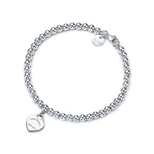 Bilezik moda gümüş mücevher aşk kalp bilezikler hediye cazibesi tasarımcısı 4mm kalp şeklindeki hatıra klasik hediyeler kadınlar t boncuk zinciri Noel mücevherleri zarif