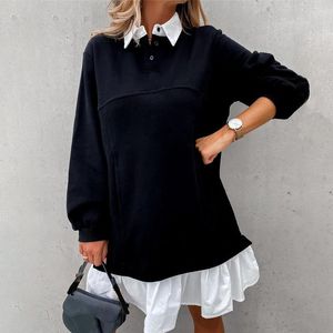 Tröjor Autumn Casual Long Sleeve Loose Sweatshirt Dress Women 2020 Winter Black Button Patchwork Woman Dresses For Women Long Tops