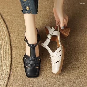 Sandals 2023 Summer Women Natural Leather 22-24.5cm Cowhide Sheepskin Pigskin Full Vintage Pig Cage Shoes Roman