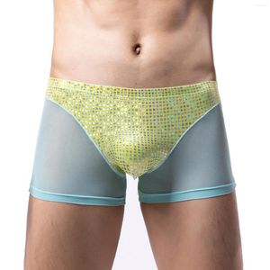 Underbyxor Mens Metallic Patchwork Boxer Kort exotiska underkläder Lågtök