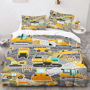 Set di biancheria da letto Veicoli da costruzione Ragazzi Escavatore Copripiumino Giallo Trattore Camion Set per adolescenti Bambino Vecchia auto retrò Tema Room Decor