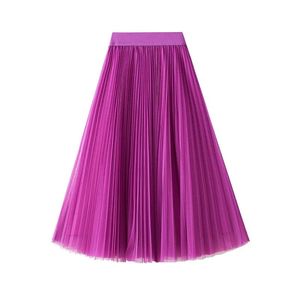 Dresses Ohryiyie Summer Women Pleated Tulle Skirt Autumn Winter 2023 New High Waist Mesh Long Maxi Skirt Female Black Adult Tutu Skirt