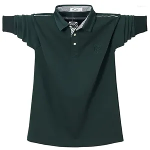 Polos masculinos outono camisa polo negócios trabalho casual algodão masculino topo t manga longa turn-down colarinho camisas plus size 6xl