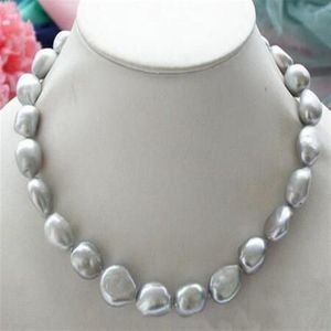 Natural genuine 9-10mm silver gray baroque freshwater pearl necklace 18264J
