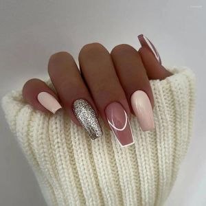 False Nails French Fashion Silver Edge Long Ballerina Press On Detachable Full Cover Nail Tips DIY