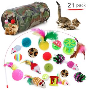 21Pcs Cat Toys Kit Collapsible Tunnel Cat toy Fun Channel Feather Balls Mice Shape Pet Kitten Dog Cat Interactive Play Supplies