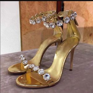 Sandalet Altın Açık Toe Bling Rhinestone Roman Yaz Stiletto Kristal fermuar Gladyatör Yüksek Topuklu Kadın Düğün Ayakkabıları Lady