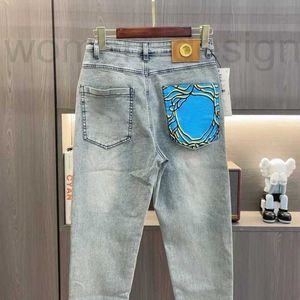 Mäns jeans designer lyxiga medusa trycker lyxbyxor med dragkedja åtkomstbyxor mild tvätt denim lipt