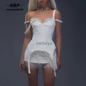 Saias Neonbabipink Y2k Bonito Conjuntos de Duas Peças Mulheres Roupas Irregular Corset Top e Lace Mini Saia Branca Sexy Club Outfits N33-DC20 YQ231218