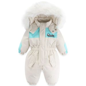 Rompers -30 grader Ryssland Winter Children Clothing Set Waterproof Baby Ski Suit Jumpsuit Plus Velvet Boys Overalls Warm Kids Clothes 231218