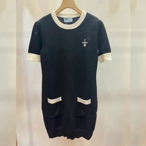 デザイナー因果女性夏のニットTシャツファッションレターパターン長いドレス女性半袖ドレス服