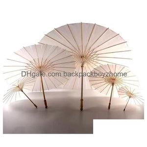 Paraplyer 60st Bridal Wedding Parasols White Paper Paraplyer Beauty Party Chinese Mini Craft Paraply Diameter 60cm Drop Delivery Hom DHC7G