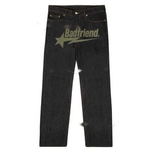 Y2k Jeans da uomo Jeans Badfriend Hip Hop Stampa di lettere Pantaloni neri Uomo Donna Nuova moda Casual Rock Pantaloni larghi con piede largo Streetwear 226