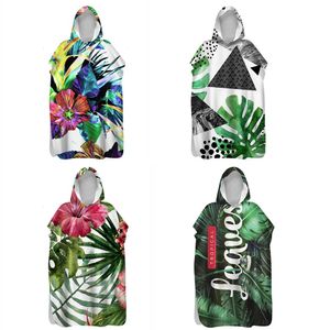 set Customizable Leaf Pattern QuickDrying Beach Towel Warm Swimming Hooded DoubleFaced Fleece Soft Bathrobe Outdoor Surf Cloak