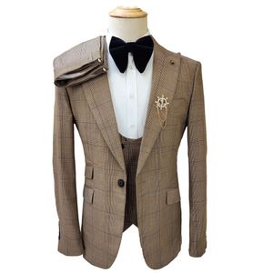 Blue Thousand Bird Grid Sucedible Men's Suit مجموعة من 3 قطع أفضل رجل حفل زفاف الملابس Cross Cross Border Office Trade