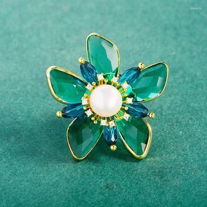 Broszki luksusowy zielony niebieski kryształowy kwiat magnetyczny pin brooch