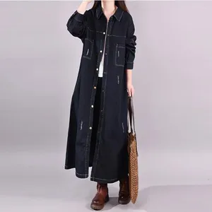 Kvinnors dikerockar Spring Autumn Big Size Lose Single Breasted Denim Coat Women Vintage Solid Long Windbreaker