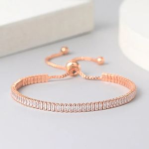 Bangle ZHOUYANG Tennis Bracelets For Women Sparking Zircon Jewerlly Rose Gold Color Handmade Friends Gift Cute Jewelry Wholesale H017 231218