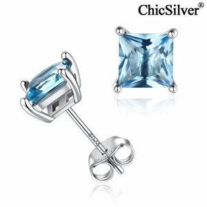 Orecchini a bottone Chicsier Princess Cut Birthstone 925 Sterling Sier Tiny Dainty Sparkling Compleanno Gemstone Jewelry For Drop Deliver Otmux