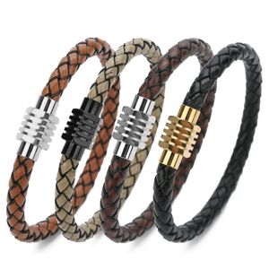 Strand 1pc 20cm Simple Fashion Leather Stainless Steel Pentagonal Cut Magnetic Buckle Rope Bracelet For Women Men Jewelry Gifts