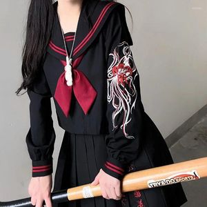 Kläder sätter skolflicka broderi uniform långärmad topp japansk klass sjömankläder för studenter anime kvinnor s-xl