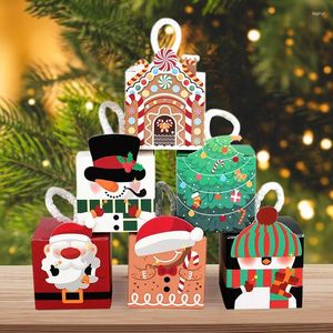 Envoltório de presentes 10 pcs Caixa de doces de Natal dos desenhos animados Gingerbread House Cookie Embalagem 2024 Xmas Ano Festa Decoração Árvore Ornamento