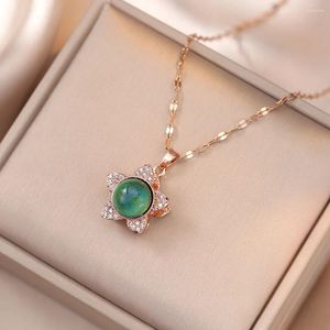 Pendant Necklaces Temperature-sensitive Rotating Zircon Flower Stainless Steel Chains For Women Gradient Stone Clavicle Necklace