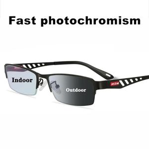 Glasögon Läsglasögon Övergång pochromiska läsglasögon män UV400 Sun Metal Frame Optical Lens byter färg Presbyopiska glasögon Dio