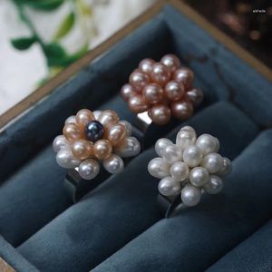 Wedding Rings Elegant Natural Freshwater Pearl Flower For Women Bridal 5-6mm Small Rice Baroque Ring Bands Luxury Jewelry