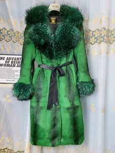 女性Sベストフューリューメ冬の女性本物のウサギの毛皮のコート長いナチュラルジャケットカラーと袖口の厚い暖かい女性オーバーコート231218