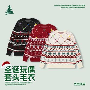 Męskie swetry Wysokiej jakości swetra pullover zima mężczyźni świąteczne przyjęcie długie slleve okrągły szyja Kobiet Puchla śniegu dzianiny zagęszcza Boże Narodzenie