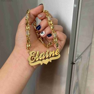 Pendant Necklaces Ted Bear 3D Double Plated Name Necklace Chain Custom Name Necklace Pendant Personalized Name Plate Gift For Women Kids GirlsL231218