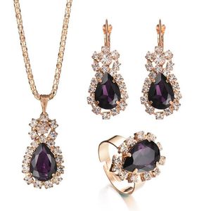 Fashion Jewelry Sets Crystal Diamond Earrings Pendant Necklaces Rings Set for Women Girl Party Gift Personality Shiny Bridal Jewel170O