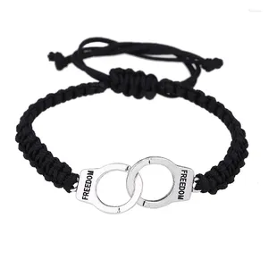 Link Bracelets Lover's Stainless Steel Handcuff Menotte Black Rope Bracelet For Men Adjustable Couple Charm Vintage Bijoux Corde