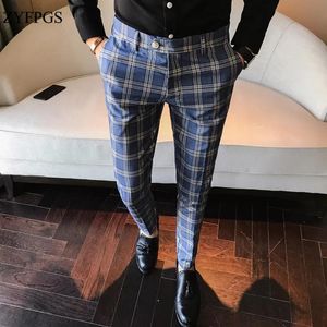 Blazers zyfpgs klasyczny vintage czeku garnitur spodnie ślubne spodnie niebieskie Slim Fit Men garnitur spodnie męskie spodnie Seksowne nocne klub 109