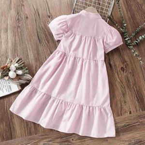 Flickans klänningar baby flickor rosa skjorta klänningar för barn prinsessan klänning bomullsfest kläder korta ärm sommar barn kostymer 6 8 10 12 år