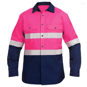 Men's Casual Shirts Hi Vis Long Sleeve Work Shirt Cotton Construction Reflector Workshop Uniform Reflective Workwear