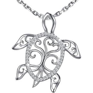 925 Sterling Silver Sea Turtle Necklace Tree of Life Tortoise Pendant Holiday Beachy Mothers Day Jewelry Gift for Mom Ocean292D