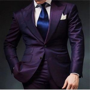 Blazers roxo masculino ternos de baile de casamento 2 peças noivo smoking dois botões jantar blazer melhor homem trajes do padrinho