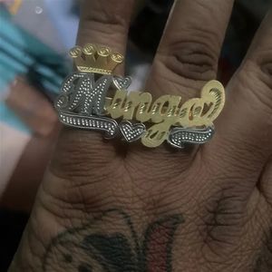 Wedding Rings Custom Name Ring Double Finger Ring with Crown Gold Personality Hip Hop Ring Men Women Fashion Punk Letter Ring Gift 231218