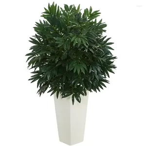 Decorative Flowers Double Bamboo Artificial Plant In White Vase Green Knitted Peony Pompass Grass Garden Decorations Outdoor Bouquet Hol