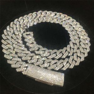 Ожерелье с муассанитом Iced Out Pass, тестер бриллиантов VVS, муассанит, ювелирные изделия в стиле хип-хоп, кубинский браслет, 15 мм, стерлинговое серебро 925 пробы, кубинские звенья