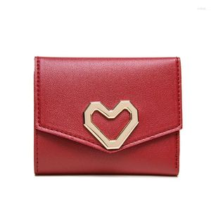 Portfele Prostota Krótka uchwyt na karty PU Spersonalizowane serce serce mały portfel minimalistyczny Peach Square Trifold Clutch Monety Tourse Kobiety