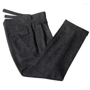 Ternos masculinos 2023 homens calças de calça longa lã Tweed lazer de algodão cavalheiro de aranhão de penhasco para o casamento p67