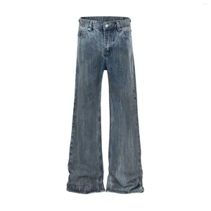 Jeans masculinos bambu comum sujo tingido micro queimado para homens streetwear lavado pantalon homme boom corte denim calças y2k baggy cargas